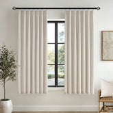 MIULEE Beige Pinch Pleated 100% Blackout Linen Curtains for Bedroom, Room Darkening Light Blocking Window Curtains 63 inches Long for Living Room, Black Out Pleat Drapes with Pin Hooks, 2 Panels